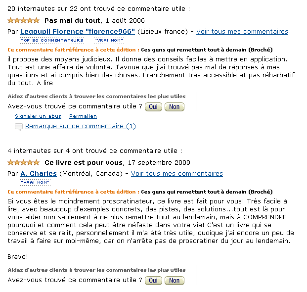 Ces gens qui-remettent tout à demain - Commentaire Amazon